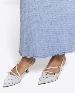 River Island textured midi skirt Blue Outlet