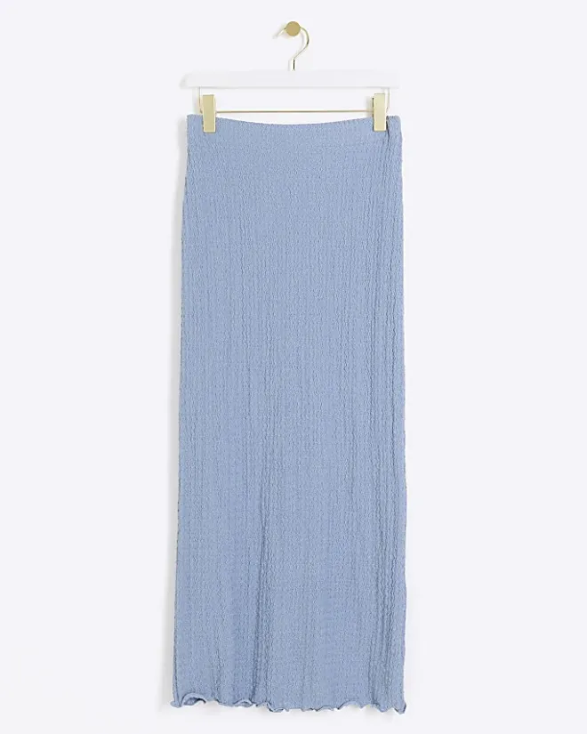 River Island textured midi skirt Blue Outlet
