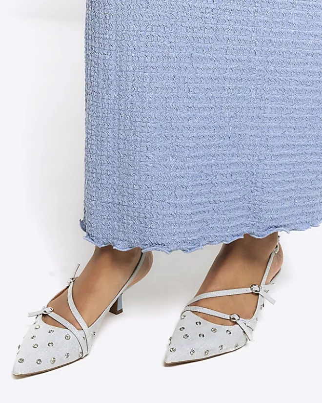 River Island textured midi skirt Blue Outlet