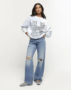 River Island tie dye graphic sweatshirt Blue Sale