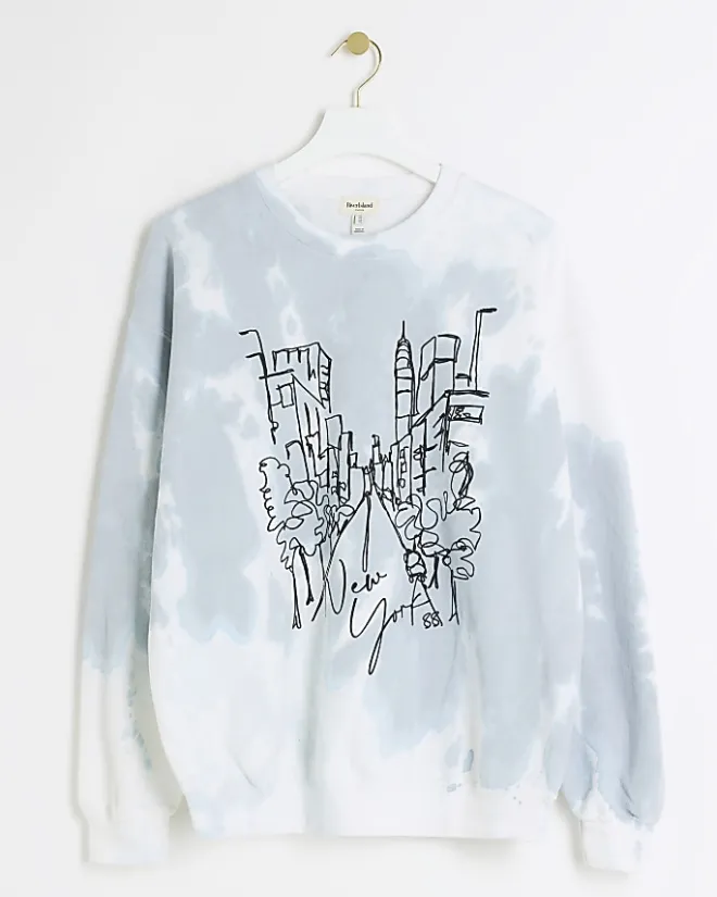River Island tie dye graphic sweatshirt Blue Sale