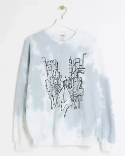 River Island tie dye graphic sweatshirt Blue Sale
