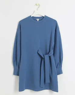 River Island tie side sweatshirt mini dress Blue Outlet