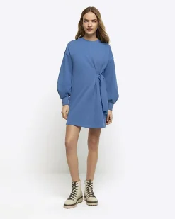 River Island tie side sweatshirt mini dress Blue Outlet
