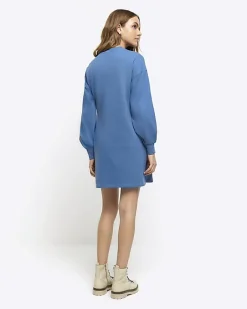 River Island tie side sweatshirt mini dress Blue Outlet