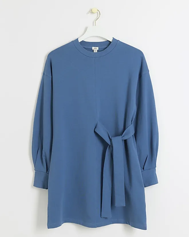 River Island tie side sweatshirt mini dress Blue Outlet
