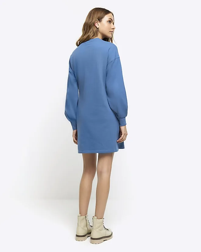 River Island tie side sweatshirt mini dress Blue Outlet