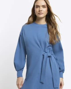 River Island tie side sweatshirt mini dress Blue Outlet