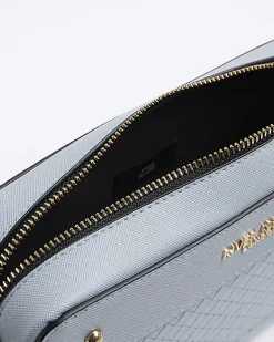 River Island weave boxy cross body bag Blue Outlet