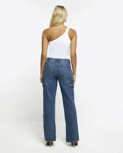 River Island wide leg cargo jeans Blue Clearance