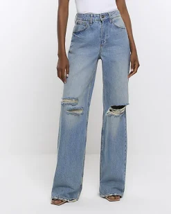 River Island wide leg ripped jeans Blue Discount