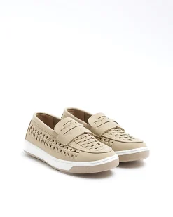 River Island Boys beige weave loafers Stone Fashion