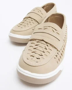 River Island Boys beige weave loafers Stone Fashion