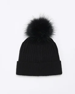 River Island Boys Pom Pom Beanie Hat Black Outlet