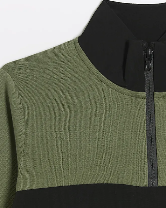 River Island Boys colour block funnel sweatshirt Khaki Outlet