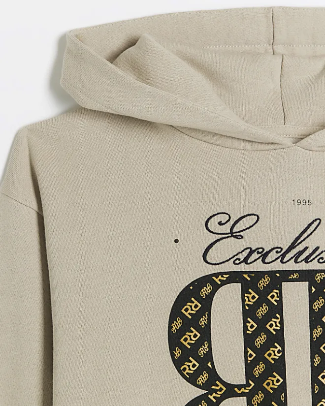 River Island Boys RI logo hoodie Stone Hot