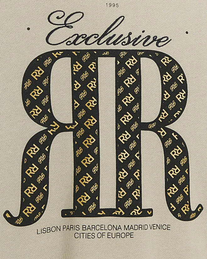 River Island Boys RI logo hoodie Stone Hot