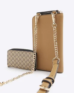 River Island 2 in 1 monogram purse Brown Fashion