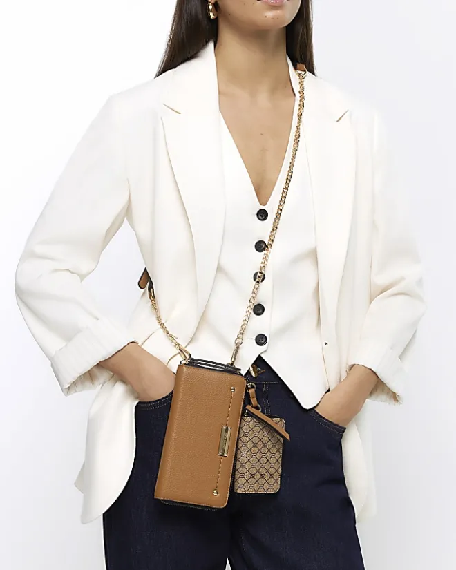 River Island 2 in 1 monogram purse Brown Fashion