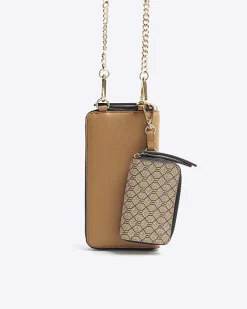 River Island 2 in 1 monogram purse Brown Fashion
