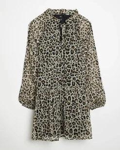 River Island animal print smock mini dress Brown Online