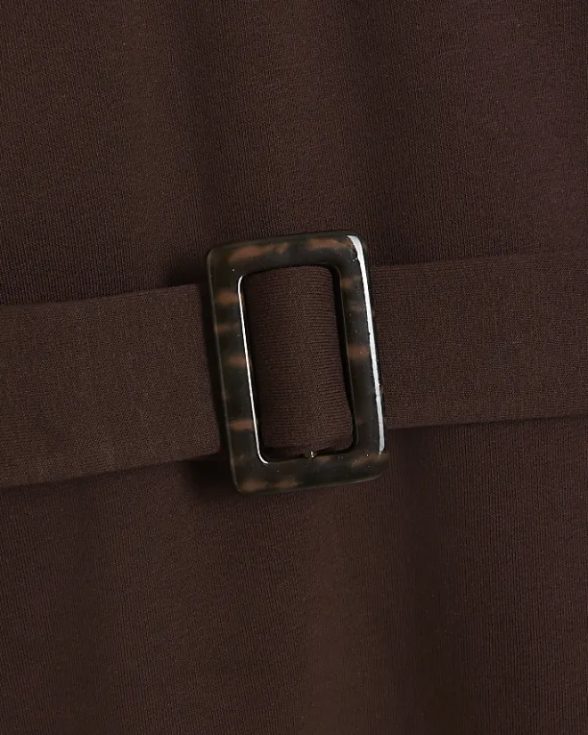 River Island Belted Sweatshirt Mini Dress Brown Clearance