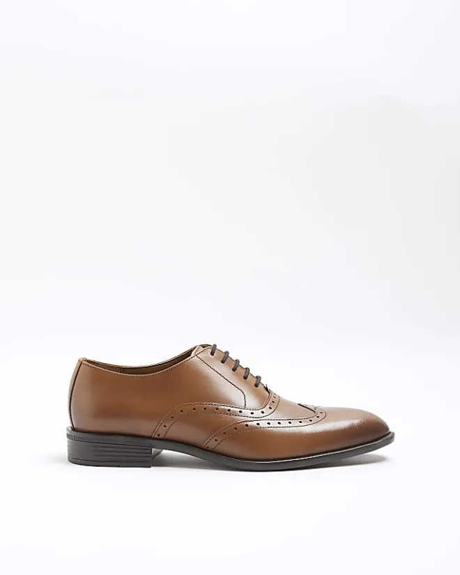 River Island brogue derby shoes Brown Online