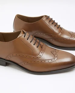 River Island brogue derby shoes Brown Online
