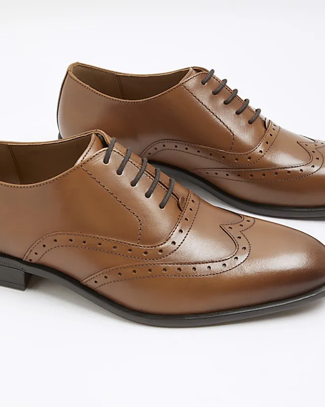 River Island brogue derby shoes Brown Online