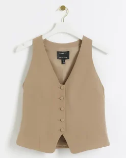 River Island button front waistcoat Brown Hot