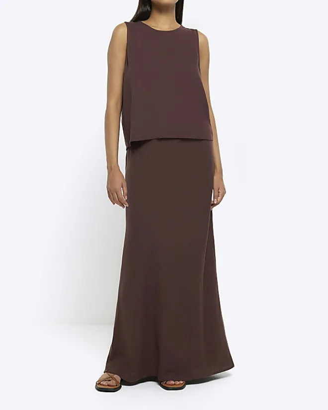 River Island button up sleeveless top with linen Brown Online