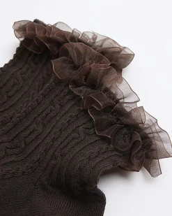 River Island cable knit frill ankle socks Brown New