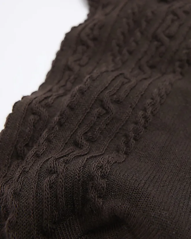 River Island cable knit frill ankle socks Brown New