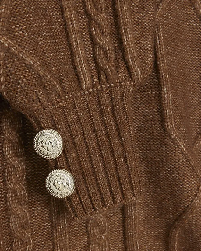 River Island cable knit jumper mini dress Brown Sale