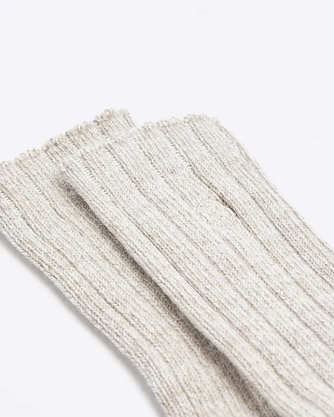 River Island chunky knit socks Brown Sale