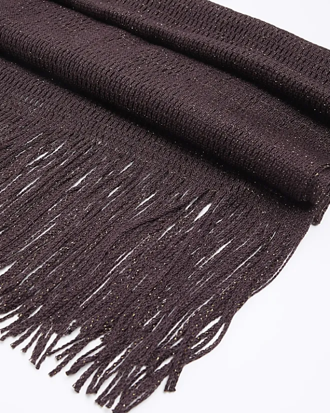 River Island Crochet Glitter Scarf Brown Sale