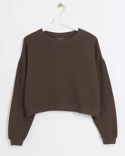 River Island crop plain sweatshirt Brown Clearance