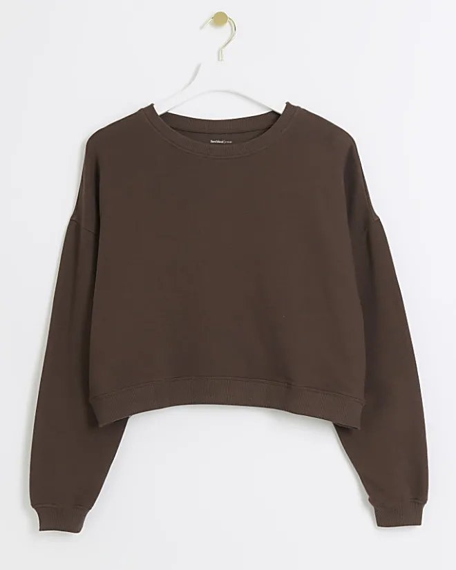 River Island crop plain sweatshirt Brown Clearance
