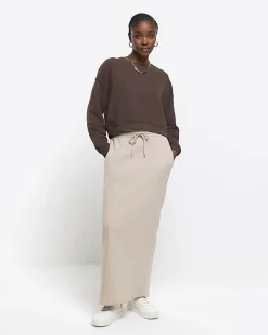 River Island crop plain sweatshirt Brown Clearance