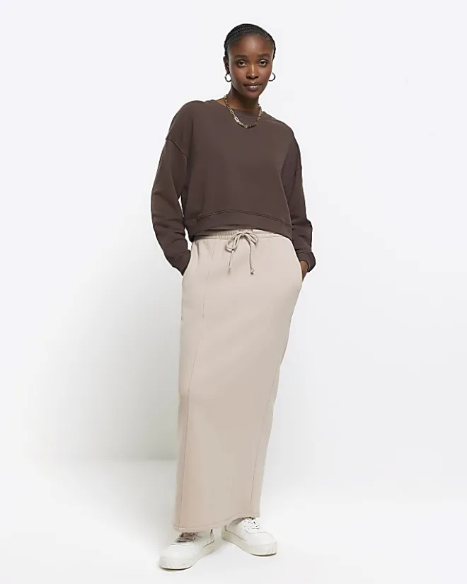 River Island crop plain sweatshirt Brown Clearance