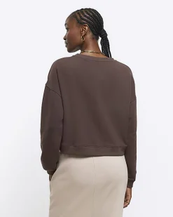 River Island crop plain sweatshirt Brown Clearance