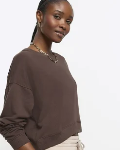 River Island crop plain sweatshirt Brown Clearance