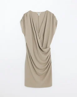 River Island drape wrap bodycon mini dress Brown Sale