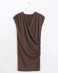 River Island drape wrap bodycon mini dress Brown Hot