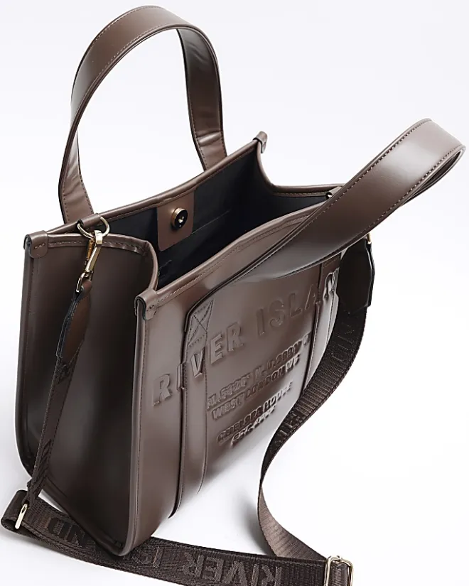 River Island embossed cross body tote bag Brown New