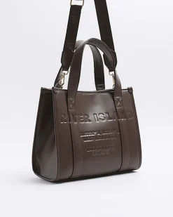 River Island embossed cross body tote bag Brown New