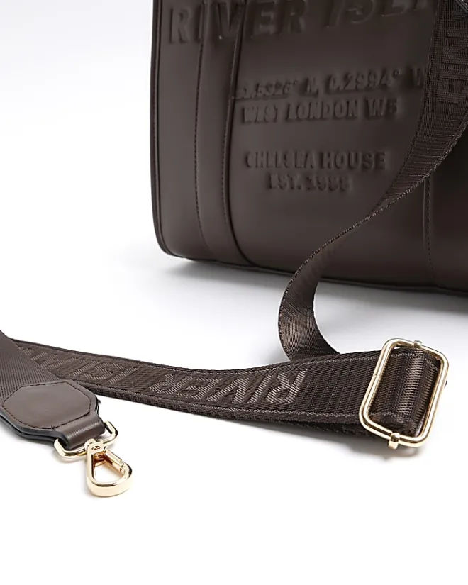 River Island embossed cross body tote bag Brown New