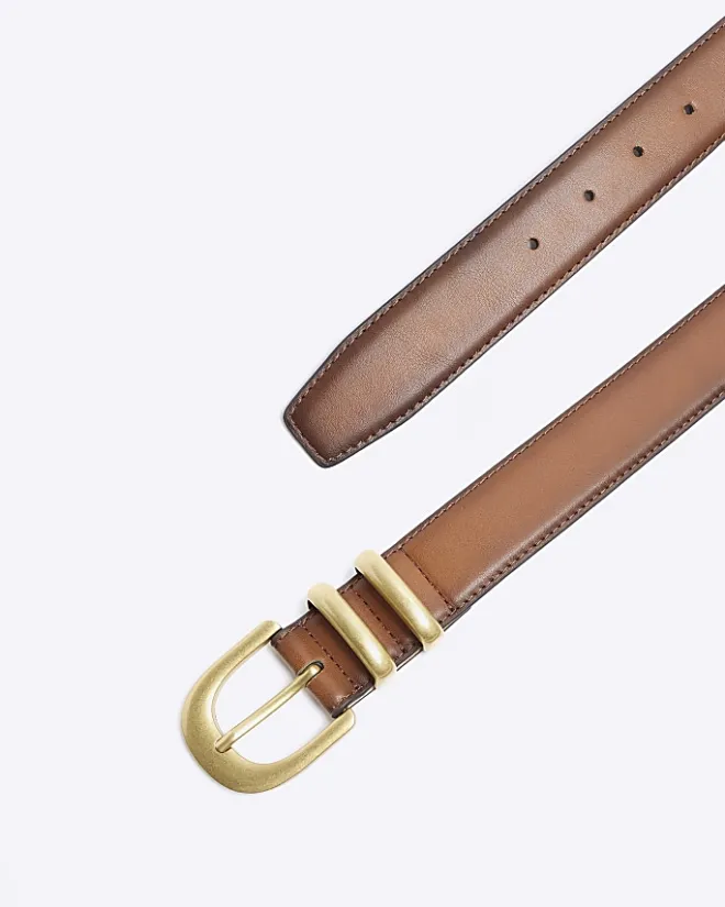 River Island faux leather belt Brown Discount