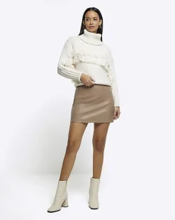 River Island faux leather mini skirt Brown Sale