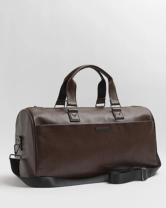 River Island faux leather Weave Holdall Brown Sale